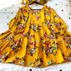 Terra & Sky 3X NWOT yellow floral oversized bohemian midi dress